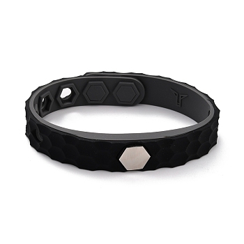 Flat Silicone Cord Bracelets, Hexagon Beads Adjustable Bracelet for Men Women, Black, 9.92 inch(25.2cm)