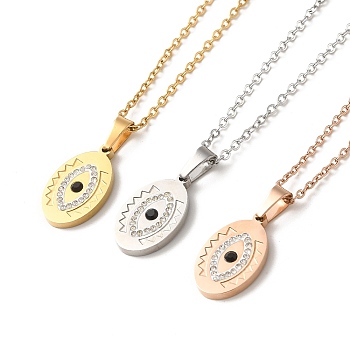 Horse Eye Vacuum Plating 304 Stainless Steel Pendant Necklaces, with Rhinestone, Mixed Color, 15.71 inch(39.9cm)