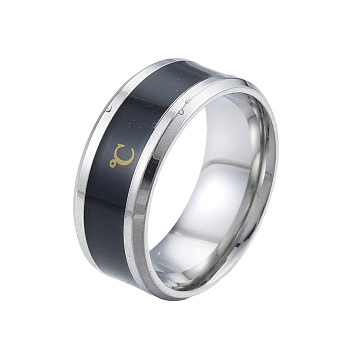 201 Stainless Steel Temperature Plain Band Finger Ring for Women, Electrophoresis Black & Stainless Steel Color, Inner Diameter: 17mm