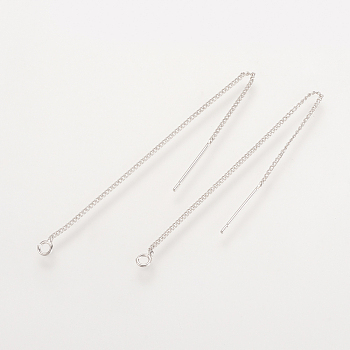 Brass Stud Earring Findings, Ear Threads, Nickel Free, Real Platinum Plated, 82~85x1mm, Pin: 0.5mm
