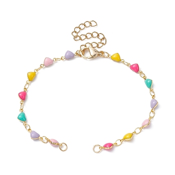 Brass Enamel Heart Link Bracelet Making, with 304 Stainless Steel Lobster Claw Clasps, Colorful, 6-5/8 inch(16.8cm)