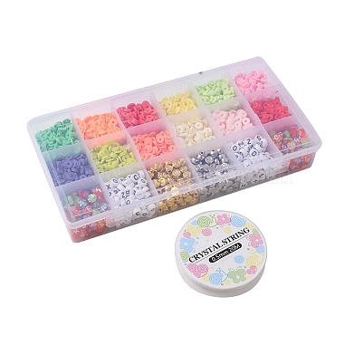 DIY Heishi Bracelet Making Kit, Including Polymer Clay Disc & Acrylic &  Plastic Flat Round Beads, Elastic Thread, Mixed Color, Beads: 6~7x1~4mm,  Hole