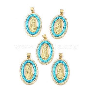 Real 18K Gold Plated Cyan Oval Brass+Cubic Zirconia Pendants