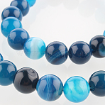 Natural Striped Agate/Banded Agate Round Bead Strands, Dyed, Deep Sky Blue, 8mm, Hole: 1mm, about 49pcs/strand, 14.96 inch(G-E233-07)