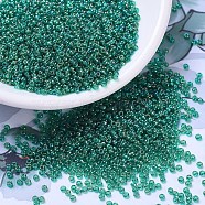 MIYUKI Round Rocailles Beads, Japanese Seed Beads, 11/0, (RR295) Transparent Emerald AB, 2x1.3mm, Hole: 0.8mm, about 1111pcs/10g(X-SEED-G007-RR0295)