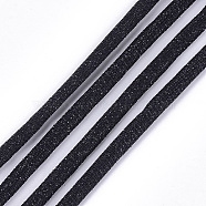 Glitter Cords, Nylon Covered with PU Leather Cords, Black, 5.5~6x3mm, about 54.68 yards(50m)/bundle(LC-S018-04D)