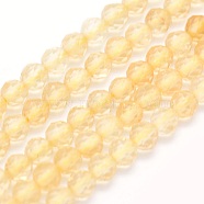 Natural Citrine Beads Strands, Round, Faceted, 3mm, Hole: 0.5mm, about 135pcs/strand, 15.3 inch(39cm)(G-O166-15-3mm)