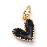 Enamel Charms, with Brass Findings, Heart, Real 18k Gold Plated, Black, 9x7x2.5mm, Hole: 2.5mm(KK-G363-54G-03)