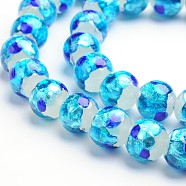 Handmade Silver Foil Glass Round Beads, Deep Sky Blue, 10mm, Hole: 2mm(FOIL-I008-02B)