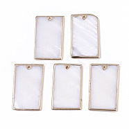 Natural Freshwater Shell Pendants, Brass Edge Golden Plated, Rectangle, Seashell Color, 29x17x1~2mm, Hole: 1.2mm(SHEL-S276-77)