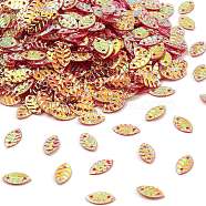 Plastic Sequins Beads, Golden Sheen, Sewing Craft Decorations, Leaf, Cerise, 4.5x8.5x0.4~0.6mm, Hole: 0.9mm(PVC-R024-11B)