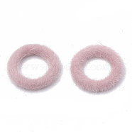 Faux Mink Fur Covered Linking Rings, with Aluminum Bottom, Ring, Platinum, Pink, 27x4mm(X-WOVE-N009-07I)