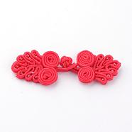 Handmade Chinese Frogs Knots Buttons Sets, Polyester Button, Flower, Red, 64~72x21~24x4~5mm(BUTT-S020-07F)