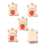 Resin Pendants, with Iron Loop, Rabbit with Strawberry, Bisque, 21x18x7mm, Hole: 2mm(X-RESI-G026-09)