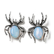 Dual-use Items Alloy Pave Jet Rhinestone Spider Brooch, with Opalite, Antique Silver, 57.5x41.5x12mm, Hole: 4.5x4mm(JEWB-C026-07F-AS)
