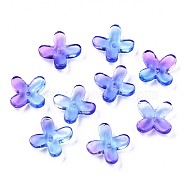 Transparent Spray Painted Glass Beads, Two Tone, Flower, Medium Slate Blue, 12x9.5x3.5mm, Hole: 1mm(X-GLAA-N035-012-C02)