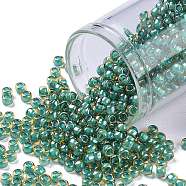 TOHO Round Seed Beads, Japanese Seed Beads, (953) Inside Color Jonquil/Turquoise Lined, 8/0, 3mm, Hole: 1mm, about 222pcs/10g(X-SEED-TR08-0953)