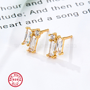 Cubic Zirconia Rectangle Stud Earrings, Golden 925 Sterling Silver Post Earrings, with 925 Stamp, Clear, 8.5x5.8mm(GZ2843-10)