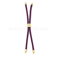 Twisted Nylon Cord Silder Bracelets, Link Bracelet Making for Connector Charm, with Long-Lasting Plated Golden Brass Cord End & Alloy Tree of Life, Purple, 8-3/4~8-7/8 inch(22.2~22.6cm), Hole: 2mm(DIY-B066-03G-13)