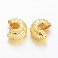 Textured Brass Crimp Beads Covers, Golden, 5mm In Diameter, Hole: 2mm(KK-F371-77G)