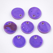 Freshwater Shell Charms, Dyed, Flat Round, Blue Violet, 10x1.5~2mm, Hole: 1.5mm(X-SHEL-T012-61A-07)
