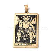 201 Stainless Steel Pendant, Golden, Rectangle with Tarot Pattern, The Devil  XV, 40x24x1.5mm, Hole: 4x7mm(STAS-B033-01G-15)