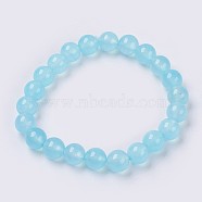 Natural Jade Beaded Stretch Bracelet, Dyed, Round, Pale Turquoise, 2 inch(5cm), Beads: 8mm, about 22pcs/strand(BJEW-P213-23-8mm)