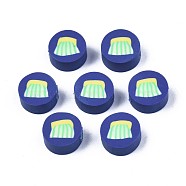 Handmade Polymer Clay Beads, Flat Round with Beach Chair  Pattern, Dark Blue, 9.5~10x4.5mm, Hole: 1.8mm(CLAY-N007-005-01)