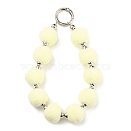 Phone Lanyard Universal Plush Ball Wrist Lanyard, with Alloy Findings, for Smartphone Case Bag Car Keys Decoration, Light Yellow, 155mm(HJEW-Q011-01D-P)