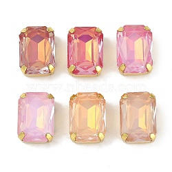 Brass Glass Rhinestone Sew on Rhinestones, Faceted, Rectangle, Mixed Color, Golden, 14x10x7.5mm, Hole: 1mm(RGLA-B004-10B-G)