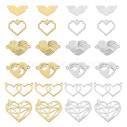 12Pcs 12 Style 201 Stainless Steel Connector Charms & Pendants, Heart, Gunmetal & Golden, 9.5~23x18~26.5x1mm, Hole: 1.4mm, 1Pc/style(STAS-SZ0002-65)