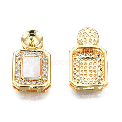 Brass Micro Pave Cubic Zirconia Peg Bails, Real 18K Gold Plated, Nickel Free, Rectangle, Clear, 19x11x5mm, Hole: 1.4mm, Pin: 1mm(KK-N233-395)
