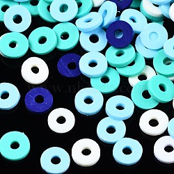Handmade Polymer Clay Beads, Heishi Beads, for DIY Jewelry Crafts Supplies, Disc/Flat Round, Turquoise, 6x1mm, Hole: 2mm, about 26000pcs/1000g(CLAY-T019-02B-14)