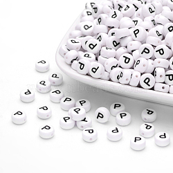 Acrylic Beads, with Horizontal Hole, Letter, Flat Round, Letter.P, 7x4mm, Hole: 1mm, about 3500pcs/500g(PL37C9070-P)
