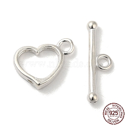 Sterling Silver Toggle Clasps, Heart, Toggle: 10x14mm, Bar: 19x6mm, Hole: 2mm(X-STER-A008-46)
