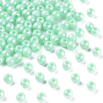 Opaque Acrylic Beads, AB Color, Round, Aquamarine, 4x3.5mm, Hole: 1.6mm, about 15000pcs/500g