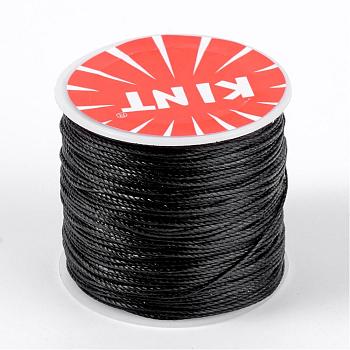 Round Waxed Polyester Cords, Black, 0.6mm, about 76.55 yards(70m)/roll