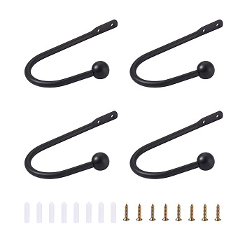 Zinc Alloy U Shape Hook Hangers Curtain, with Plastic Nut and Alloy Screws, for Bag Clothes Curtain Hanging Holder, Electrophoresis Black, 155x110x8~11mm, Hole: 5mm