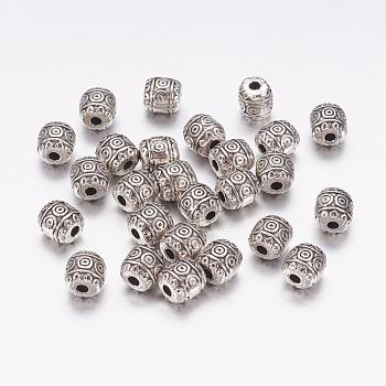 Tibetan Style Alloy Beads, Lead Free & Nickel Free & Cadmium Free, Barrel, Antique Silver, about 6mm in diameter, 6mm long, hole: 1.6mm