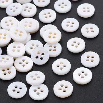 4-Hole Freshwater Shell Buttons, Flat Round, 10x2mm, Hole: 1.6mm