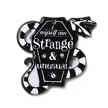 Double-sided Printed Acrylic Pendants, for Halloween, Snake Theme Charm, Black, 34x33.5x2.5mm, Hole: 1.6mm