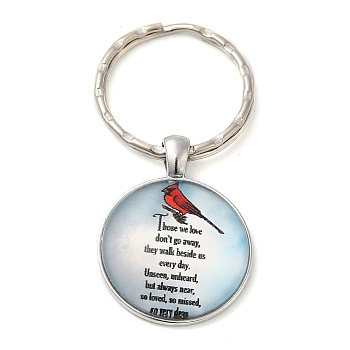 Half Round/Dome Alloy & Glass Pendant Keychain, with Split Key Rings, with Word, Aqua, 5.8cm
