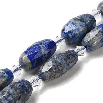 Natural Lapis Lazuli Beads Strands, with Seed Beads, Faceted, Oval, 20.5~26x8.5~12mm, Hole: 1mm, about 13~14pcs/strand, 15.35~15.55''(39~39.5cm)