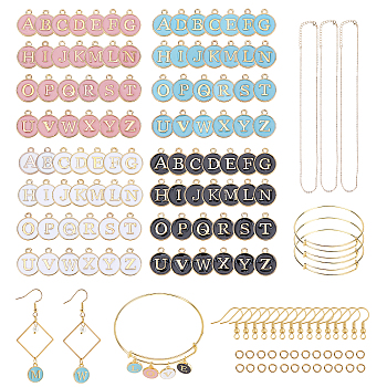 DIY Jewelry Set Making Kits, include Iron Earring Hooks & Cable Chains Necklace Makings & Bangle Making, 26 Letters Alloy Enamel Charms, Mixed Color