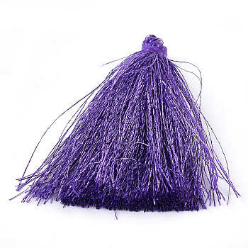 Polyester Tassel Big Pendant Decorations, with Metallic Cords, Blue Violet, 67~73x5~8mm