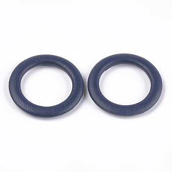 Imitation Leather Linking Rings, with Aluminum Bottom, Ring, Platinum, Midnight Blue, 36x4.5mm
