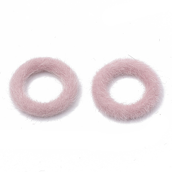 Faux Mink Fur Covered Linking Rings, with Aluminum Bottom, Ring, Platinum, Pink, 27x4mm