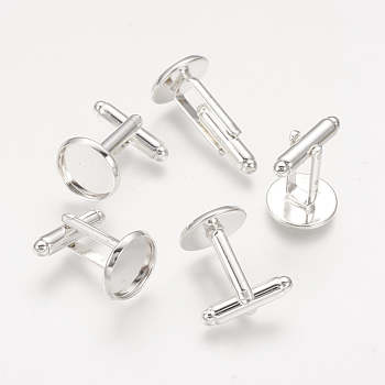 Rack Plating Brass Cufflinks, Silver, Tray: 12mm, 18x18mm