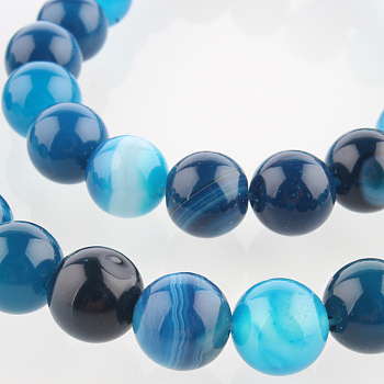 Natural Gemstone Agate Round Bead Strands, Dyed, Deep Sky Blue, 8mm, Hole: 1mm, about 49pcs/strand, 14.96 inch