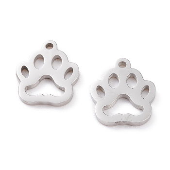 304 Stainless Steel Pet Charms, Laser Cut, Dog Footprint, Stainless Steel Color, 14x12x1.5mm, Hole: 1.4mm